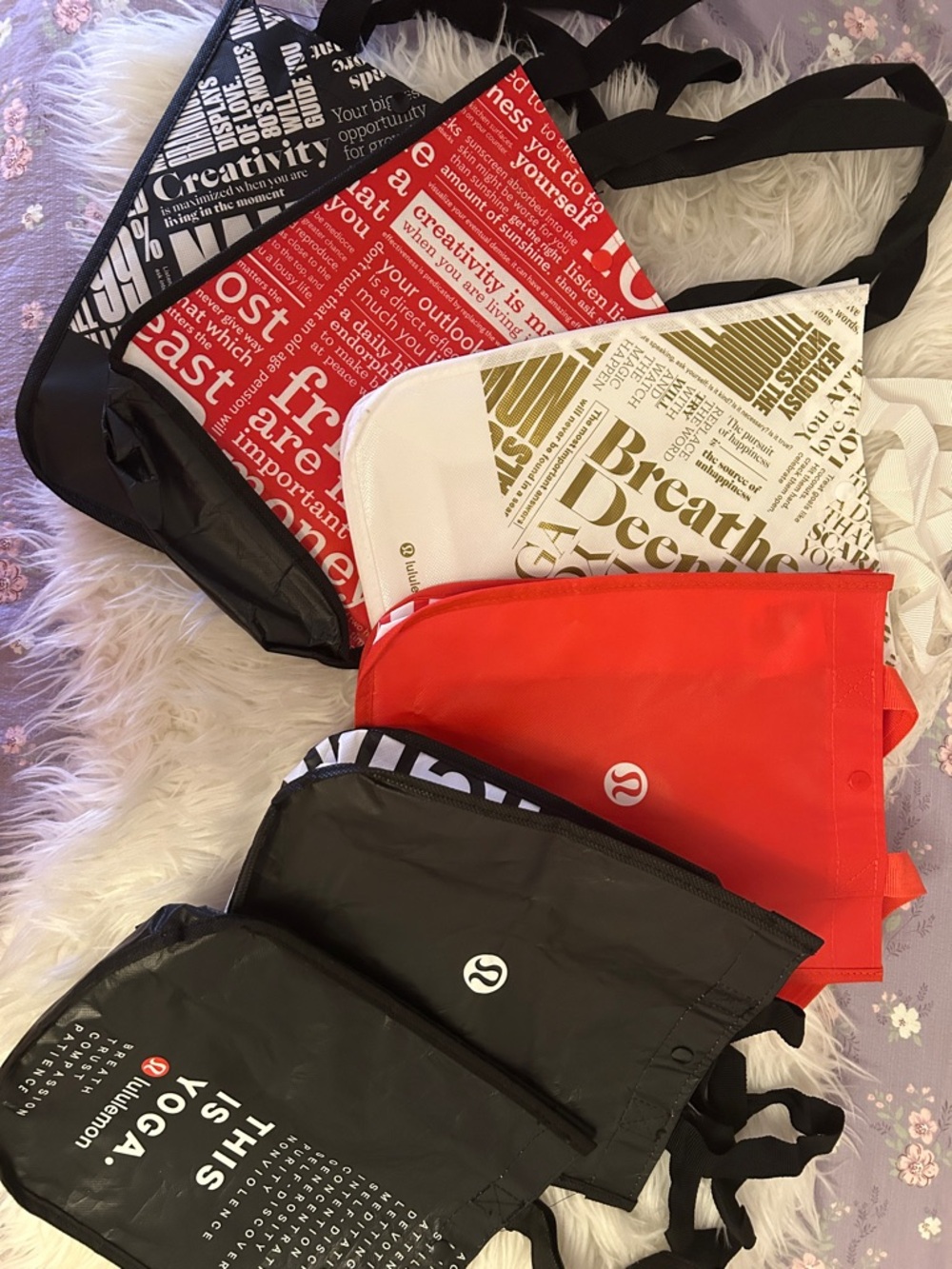 lululemon athletica Tote Bags in Black, Red, White, Gold small like new